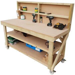 Mdf Top Workbench With Back Panel Double Shelf And Wheels by Arbor Garden Solutions