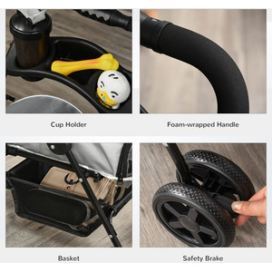 PawHut Dog Stroller Pet Travel Pushchair Foldable - Grey by PawHut