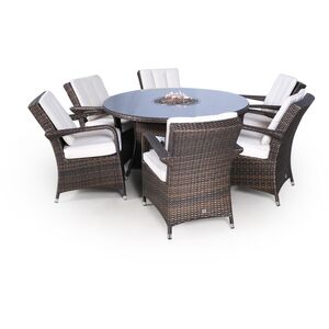 Arizona Fire Pit Round Rattan Patio Dining Set - Brown / 6 by Giardino
