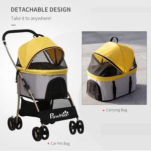 PawHut Detachable Pet Stroller, 3 In 1 Dog Cat Travel Carriage - Yellow by PawHut