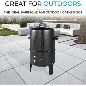 Fit4home Barrel Outdoor Charcoal BBQ Grill 3 in 1 Smoker Grill - Black by Fit4home