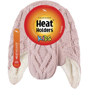 Girls Cable Knitted Bobble Trapper Hat and Mittens Set - Pink by Heat Holders