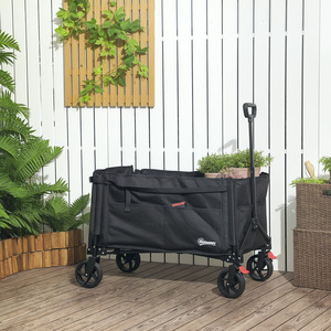 Outsunny Folding Trolley on Wheels with Openable Sides - Black by Outsunny