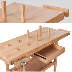 Woodworking Bench - with 2 vices, spacious drawer, shelf - Brown / 47.5cm by tectake