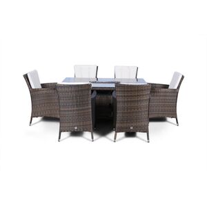 Savannah Fire Pit Square Rattan Patio Dining Set - Brown / 6 by Giardino