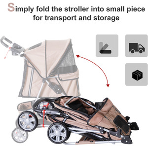 PawHut Pet Stroller Cats Foldable Travel Carriage with Wheels Zipper - Brown by PawHut