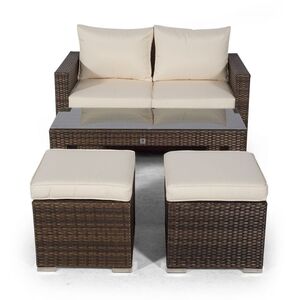 Giardino Sydney Rattan 2 Seater Sofa Set with Coffee Table and 2 Stools - Brown by Giardino