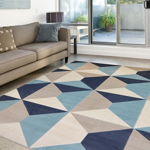 Teal Blue 3D Geometric Living Room Rug - Ballina - Blue / 230cm by The Rug Wholesaler