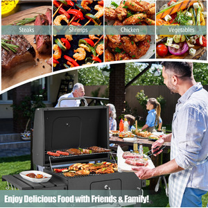 Camping Charcoal Grill BBQ Smoker Combo - Black by Costway