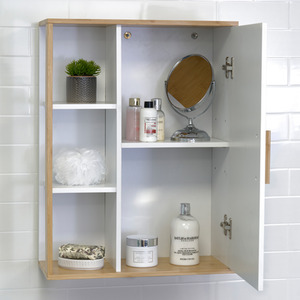 Cassino Matt White and Bamboo Wall Cabinet with Display Shelves - White by Showerdrape