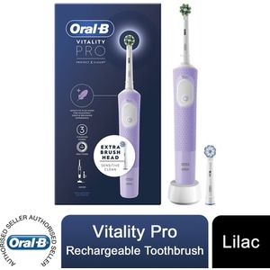 Oral-B Vitality Pro Electric Rechargeable Toothbrush with 2 Brush Heads, Lilac - Pink by Oral-B