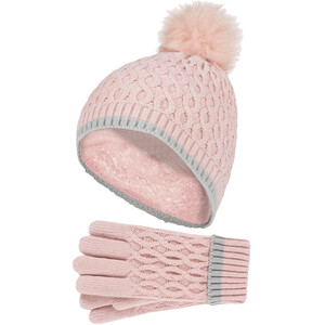 Heat Holders Girls Thermal Insulated Bobble Beanie Hat and Gloves - Pink by Heat Holders