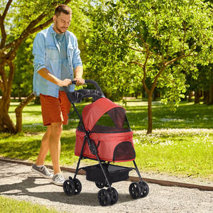 PawHut Dog Stroller Pet Travel Pushchair Foldable - Red by PawHut