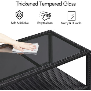 Patio Garden Rattan 2-Layer Table - Black by Yaheetech