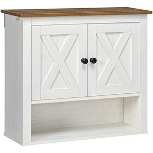 kleankin Farmhouse Bathroom Cabinet Bathroom Wall Cabinet - White by kleankin