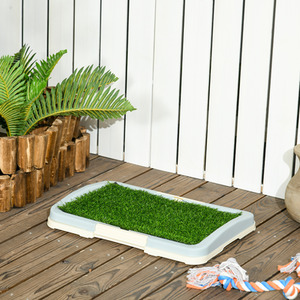 Dog Toilet Indoor with Artificial Grass Grid Panel Tray - Green / 5.5H x 46.5L x 34Wcm by PawHut