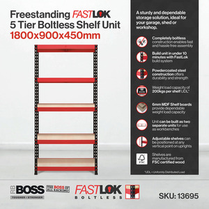 Pack of 2 FastLok Garage Shelving Racking Units - Red and Black / 1800cm by RB BOSS