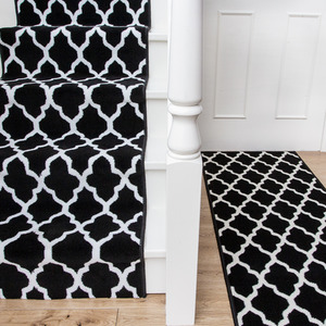 Black White Trellis Cut To Measure Stair Carpet Runner 70cm Wide - Black / 548cm by The Rug House