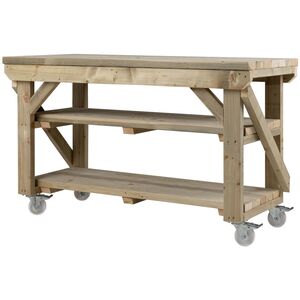 Wooden Workbench With Double Shelf And Wheels by Arbor Garden Solutions