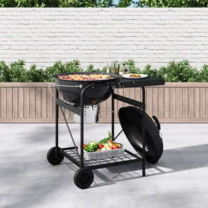 Round Outdoor Charcoal BBQ Grill - Black by Garden Sanctuary