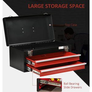 DURHAND Drawer Tool Chest Lockable Tool Box Ball Bearing Runners - Black, Red / 22cm by DURHAND