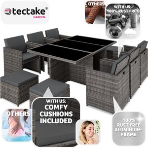 New York Rattan Garden Furniture Set with Protective Cover - Grey by tectake