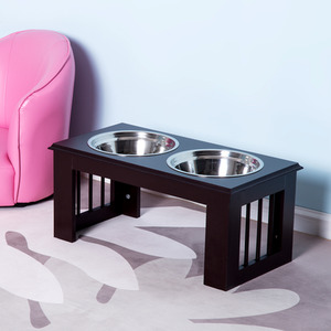 PawHut Stainless Steel Raised Dog Feeding Bowls with Stand for Extra Small and S - Brown by Pawhut