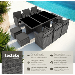 New York Rattan Garden Furniture Set with Protective Cover - Grey by tectake