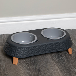 Grey Plastic Raised Pet Basket with Double Pet Bowl Feeder - Grey by Samuel Alexander