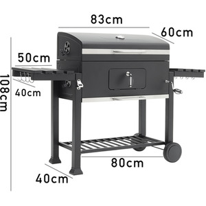 Garden Mobile Charcoal BBQ Grill with Side Table - Black by komore
