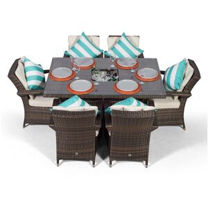 Arizona Square Rattan Patio Dining Set with Ice Bucket Drinks Cooler - Brown / 6 by Giardino