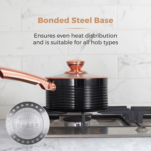 Linear Rose Gold 3 Piece Saucepan Set - Black by Tower