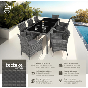 Rattan Garden Furniture Set 81 With Protective Cover - Mottled Grey/Grey by tectake
