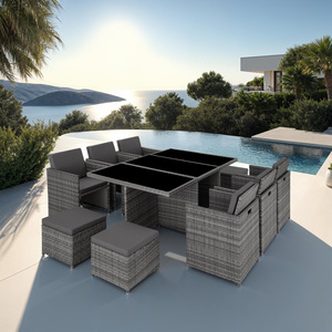 New York Rattan Garden Furniture Set with Protective Cover - Grey by tectake