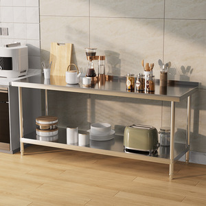 Two-Tier Stainless Steel Workbench with Backsplash - Silver / 180cm by Livingandhome