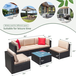 5 Seater Patio Rattan Garden Furniture Set with Table - Brown