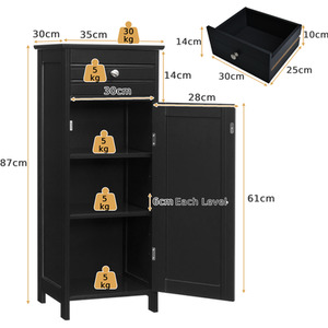 Costway Bathroom Floor Cabinet Single Door Floor Cabinet - Black by Costway