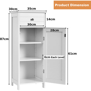 Costway Bathroom Floor Cabinet Freestanding Storage Cabinet - White by Costway