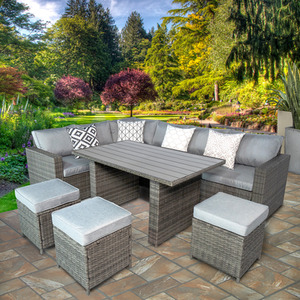 Deluxe Rattan 6 Seater Corner Set with High Table for Garden Patio - Grey by Venice