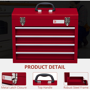 DURHAND Tool Chest Lockable Tool Box with Handle Latch - Red / 39.5cm / 22cm by DURHAND