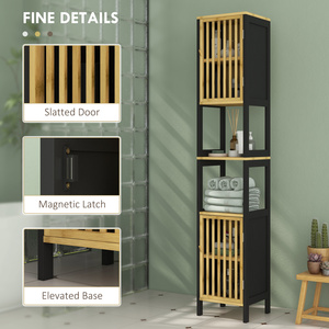HOMCOM Slim Bathroom Cabinet, Bamboo Storage Cabinet - Black by HOMCOM