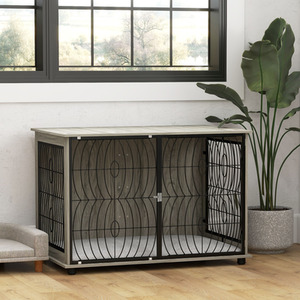 PawHut Dog Crate Furniture for Large Dogs with Plush Cushion - Grey / 75cm by PawHut