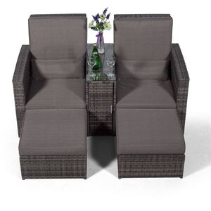 Nevada Double Reclining Rattan Sun Loungers Set - Grey by Giardino