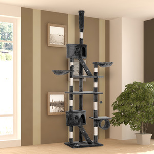 PawHut Floor to Ceiling Cat Tree for Indoor Cats - Dark Grey / 20.22kg by PawHut