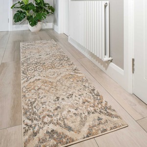 Natural Beige Gold Distressed Diamond Geometric Living Area Rug by The Rug House