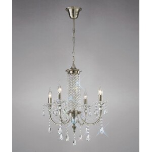 Leana Ceiling Pendant Chandelier 4 Light Satin Nickel, Crystal - Satin Nickel