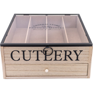 Vintage 5 Compartment Cutlery Utensil Holder Dishware Organiser - Brown by Maison Des Cadeaux