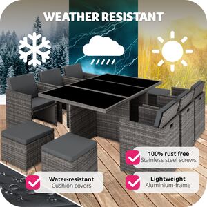 New York Rattan Garden Furniture Set with Protective Cover - Grey by tectake