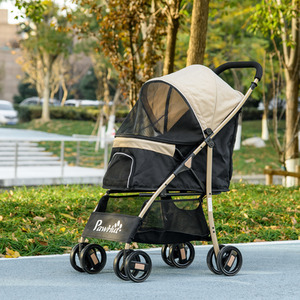 PawHut Pet Stroller for Small Miniature Pets with Rain Cover - Brown by PawHut