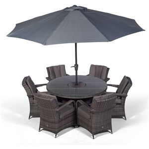 Arizona Round Rattan Patio Dining Set with Ice Bucket Drinks Cooler - Grey / 6 by Giardino